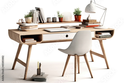 Desk Scandinavian Style On White Background. Generative AI