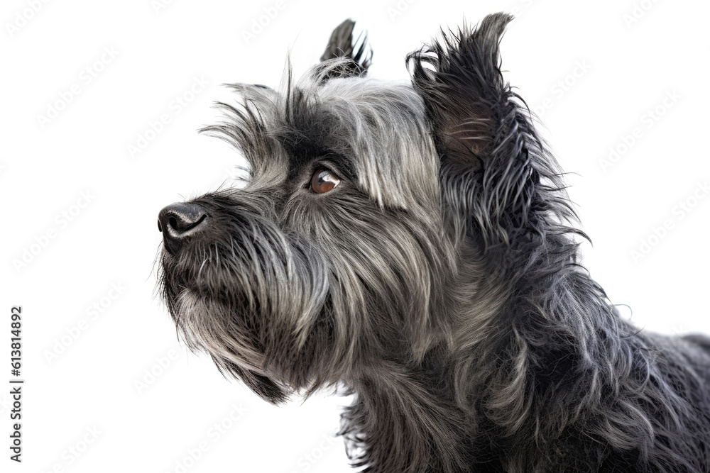 Portrait Of Dog Affenpinscher In Profile On White Background. Generative AI