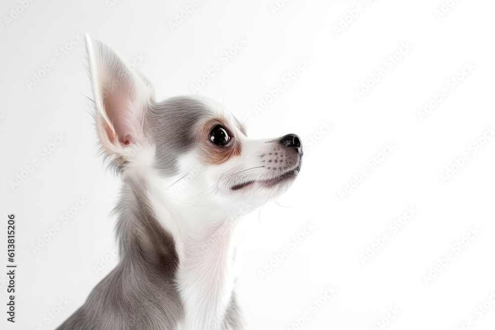 Portrait Of Dog Chihuahua In Profile On White Background. Empty Space. Generative AI