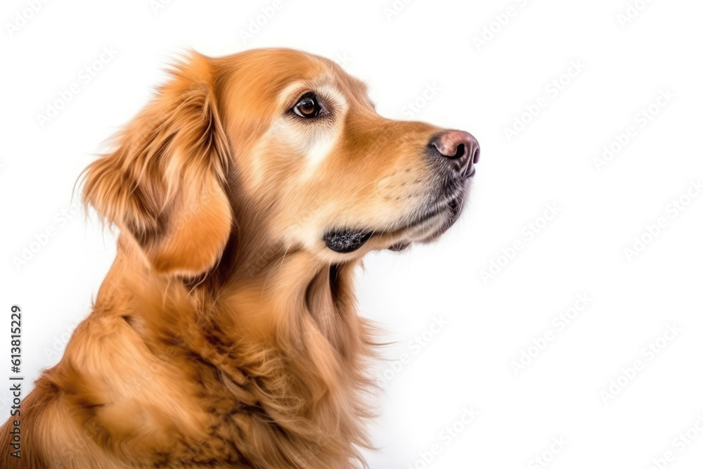 Portrait Of Dog Golden Retriever In Profile On White Background. Generative AI Portrait Of Dog Golden Retriever In Profile On White Background. Generative AI