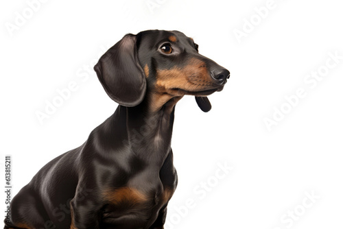 Portrait Of Dog Dachshund In Profile On White Background. Generative AI © Anastasiia