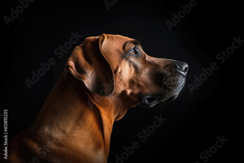 Portrait Of Dog Rhodesian Ridgeback In Profile On Black Matte Background. Generative AI © Anastasiia