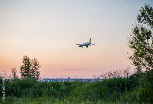Aircraft landing in international airport Domodedovo, DME. Russia, Moscow province