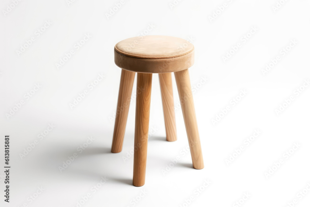 Stool Scandinavian Style On White Background. Generative AI Stool Scandinavian Style On White Background. Generative AI