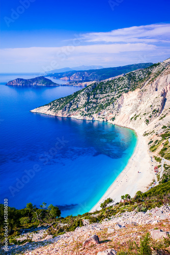 Kefalonia, Greece. Myrtos Beach - the most beautiful beach of the island, Greek Islands.