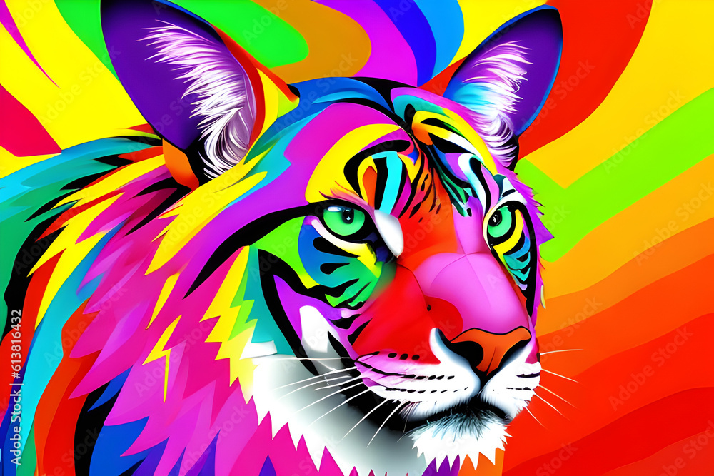 Prismatic Roar: A Vibrant Explosion of Color in 3D Tiger Portraiture
