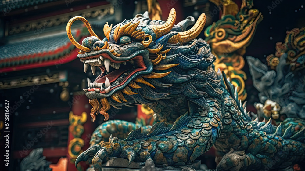 A dragon sculpture on the eaves of Chinese temple