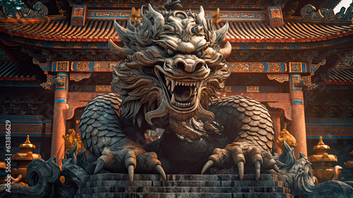 A dragon sculpture on the eaves of Chinese temple