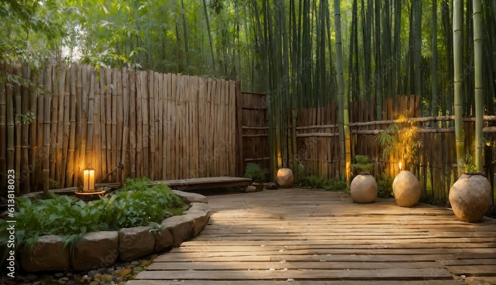 Naklejka premium wooden bridge in the garden ai generated