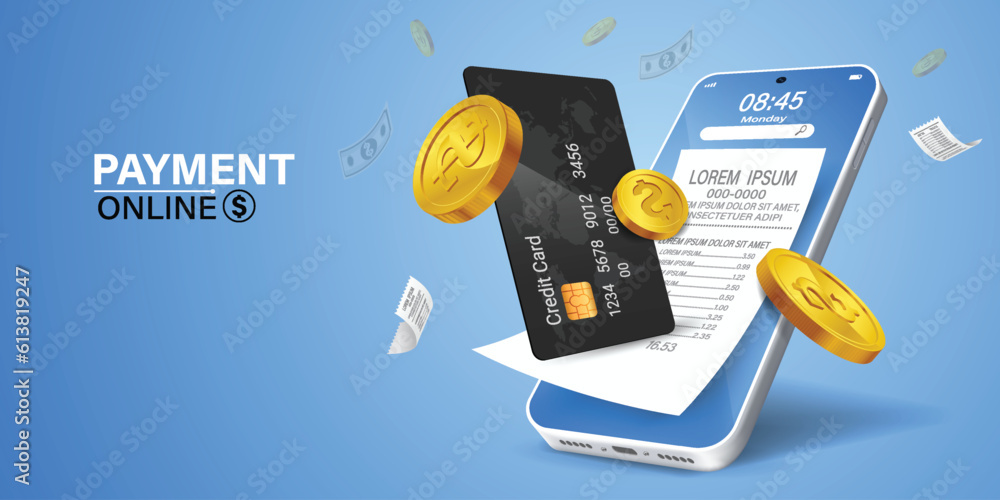 Bill of expenses is on mobile phone.Pay bills with mobile shopping