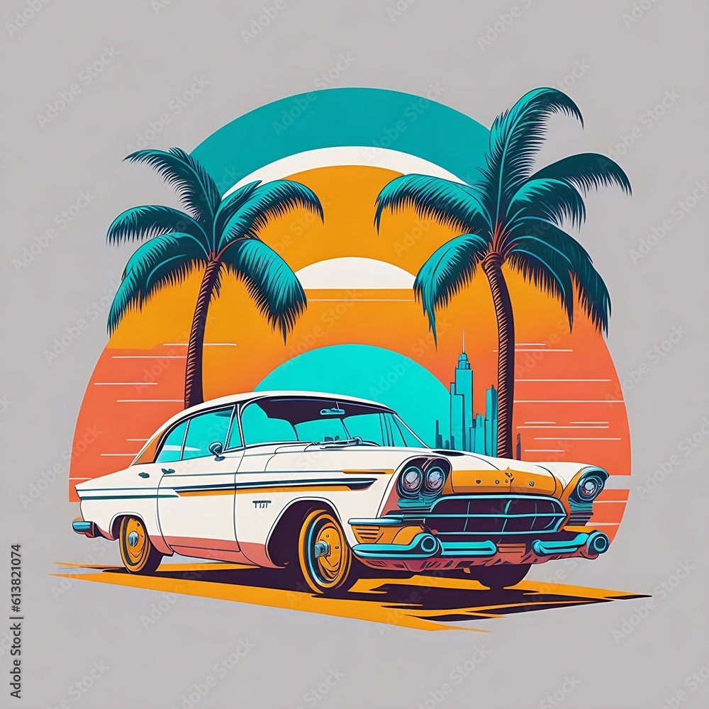 car illustration shirt design, vintage retro summer shirt design,summer t shirt design