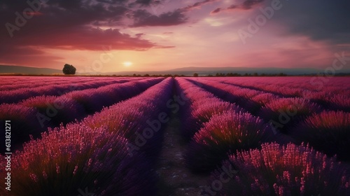 lavender field at sunrise, generative AI 