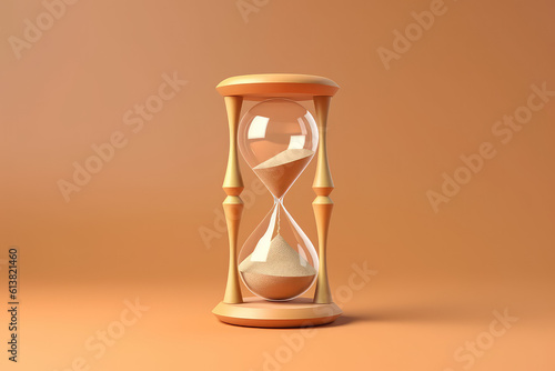 Pastel Creative 3D hourglass on a flat colored background with copy space. Minimal deadline concept, the time has come, the expectations. Generative AI 3d render illustration imitation.