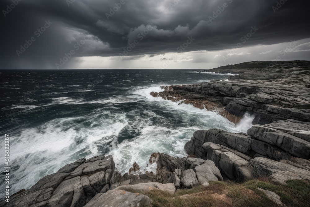 storm over the sea by the cliffs storm over the sea by the cliffs