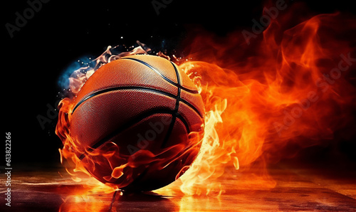 BasketBall ball on fire. Dynamic Sports .Ai generated © Unique Creations