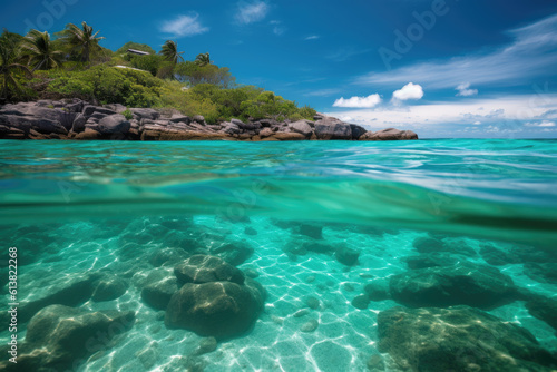 Beach with crystal clear turquoise water © GenieStock