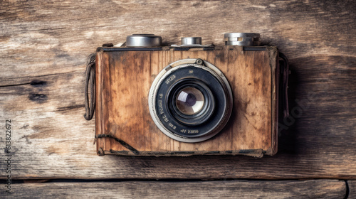 antique and old wooden photo camera. generative ai