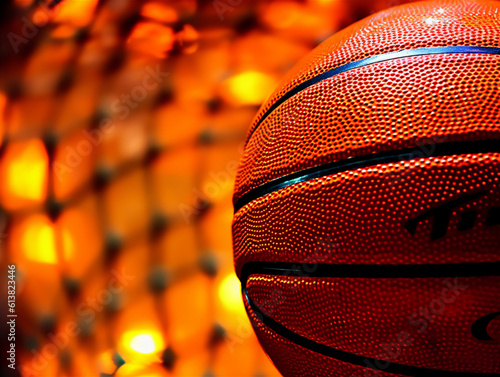 A BasketBall Close up shot with the net and Bokeh Effects. Sports Photography.