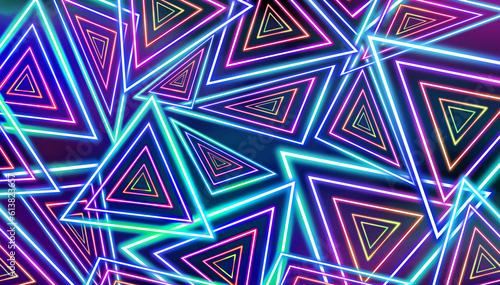 Neon geometric pattern on colorful background. Banner design
