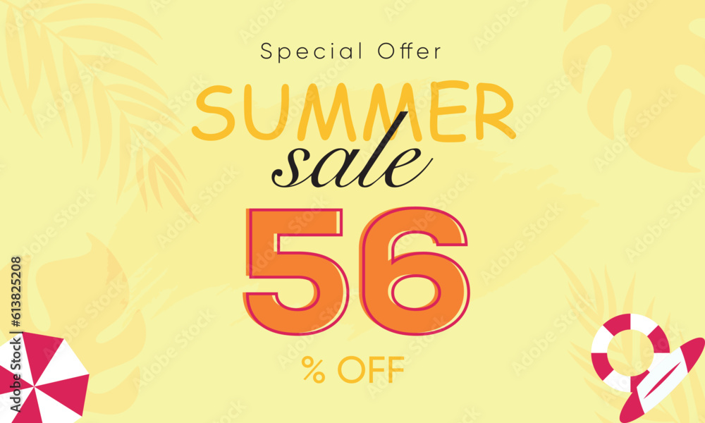 Naklejka premium summer sale special offer 56% off, summer sale 56% off, special offer summer sale banner design, summer sale vector banner background