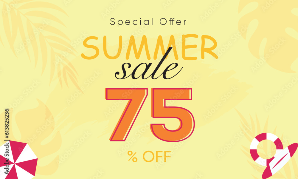 Fototapeta premium summer sale special offer 75% off, summer sale 75% off, special offer summer sale banner design, summer sale vector banner background
