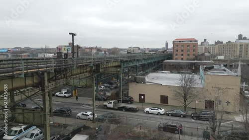 View of an Elevated Subway Train Structure Over a Street in Brooklyn - Pt. 1