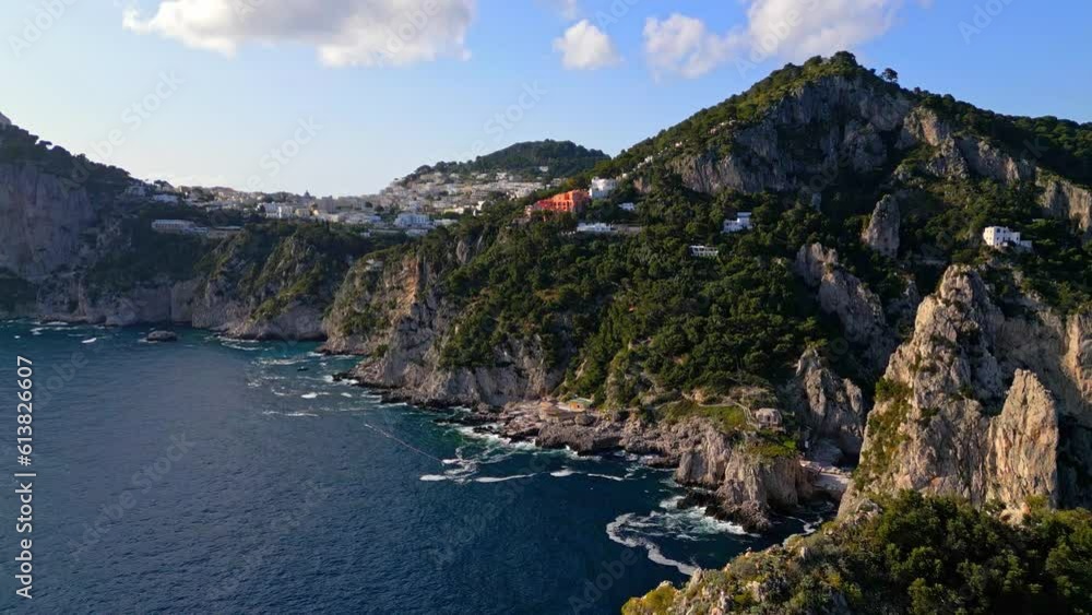 Mountains And Sea Landscape Of Capri Island, Italy - aerial drone shot Mountains And Sea Landscape Of Capri Island, Italy - aerial drone shot