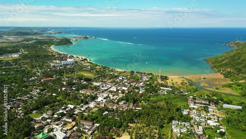 Mandalika beach in developing Kuta town on Lombok island, Indonesia, aerial view photo