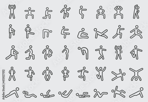 Vector line icons of Human exercise
