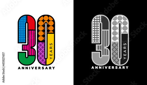 30th anniversary logo set, thirtieth anniversary sign, colorful logo for holiday event, invitations, congratulations, web template, flyer and booklet, retro symbol, color logo