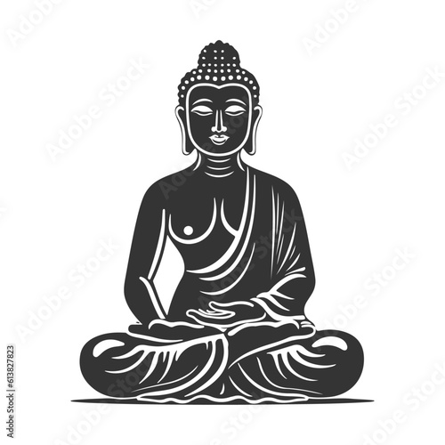 Vector silhouette of Buddha line drawing. Sketch of meditating buddah statue. Vector illustration isolated on white buddha sitting in lotus position