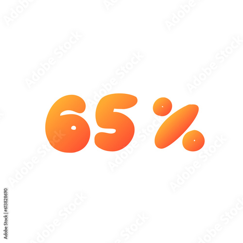 65 percent sale off orange discount logo special offer lettering. Vector design illustration in cartoon actual modern style isolated on white background. For poster, discount, menu, coupon.