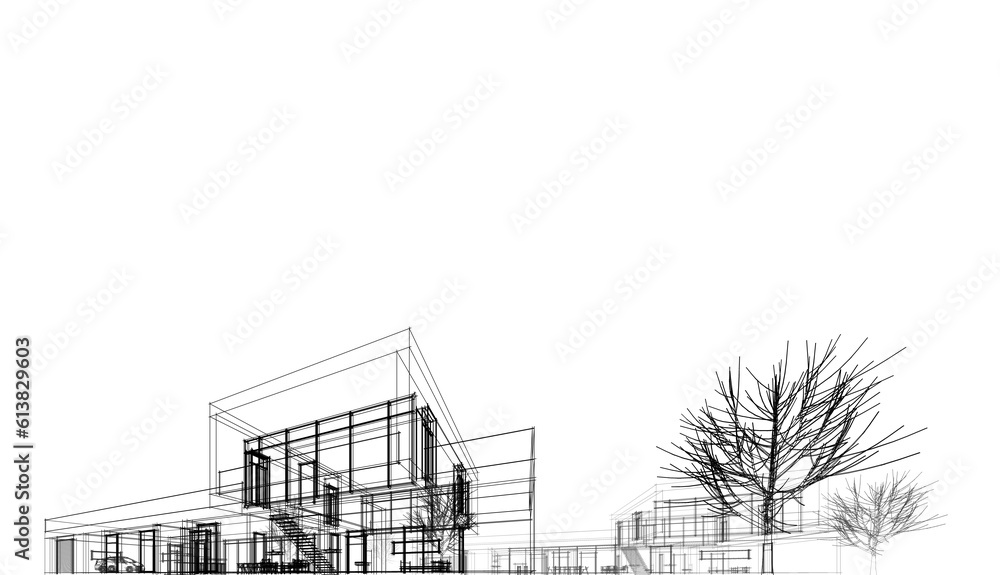 Modern house architectural design 3d illustration Modern house architectural design 3d illustration