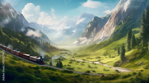 Train around the beautiful mountains.