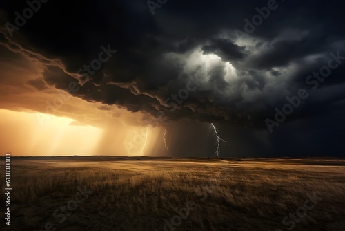 Dramatic Stormy Sky: An atmospheric photograph of a stormy sky, with dark clouds and dramatic lighting, creating a sense of intensity and fitting for dramatic landscape prints and weather-related publ photo