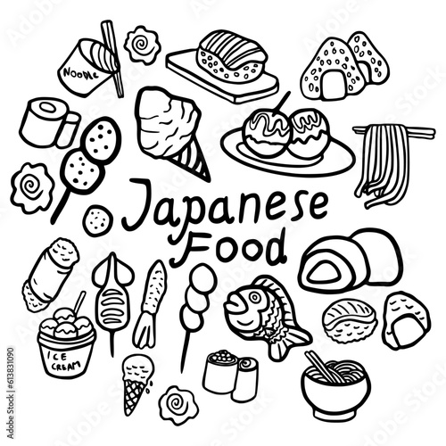 hand  drawn illustration doodles  food doodles  japanese doodles  ice cream doodles  noodle doodles  japanese food illustration  fish doodles  bakery doodles  vector illustration