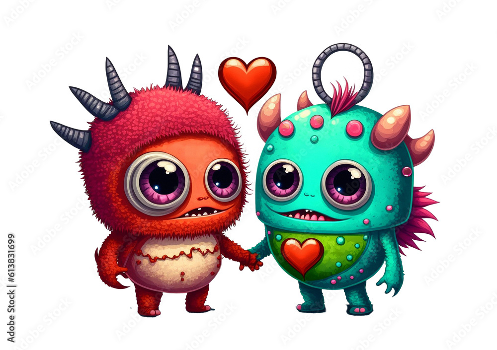 Valentine Monster Couple Clipart Created with Generative AI Tools
