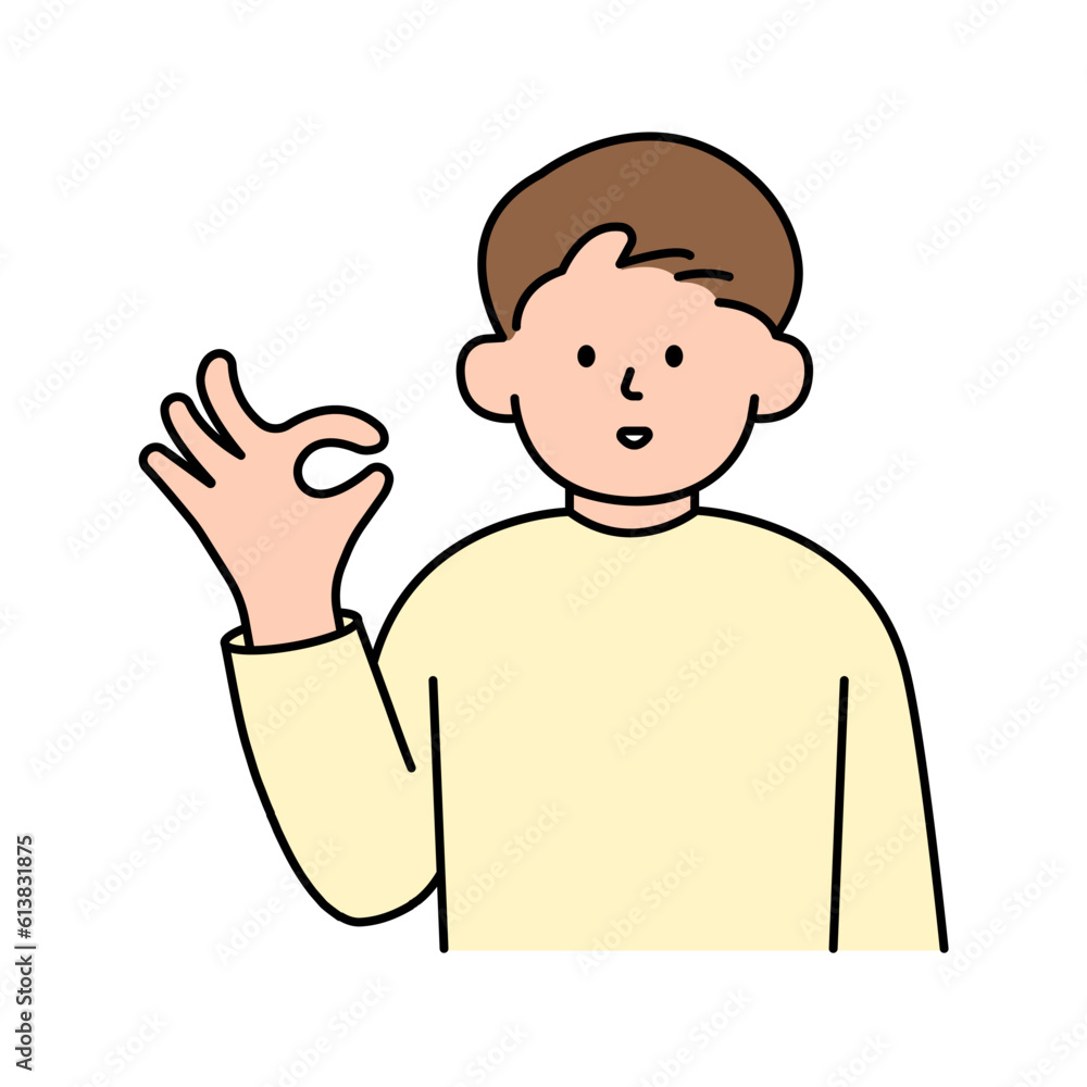 Man Making an OK Gesture. Simple Style Vector illustration.