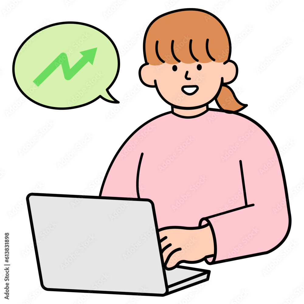 Woman Looking At Rising Graph. Simple Style Vector illustration. Woman Looking At Rising Graph. Simple Style Vector illustration.