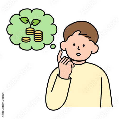 Man Thinking about Money Saving. Simple Style Vector illustration.