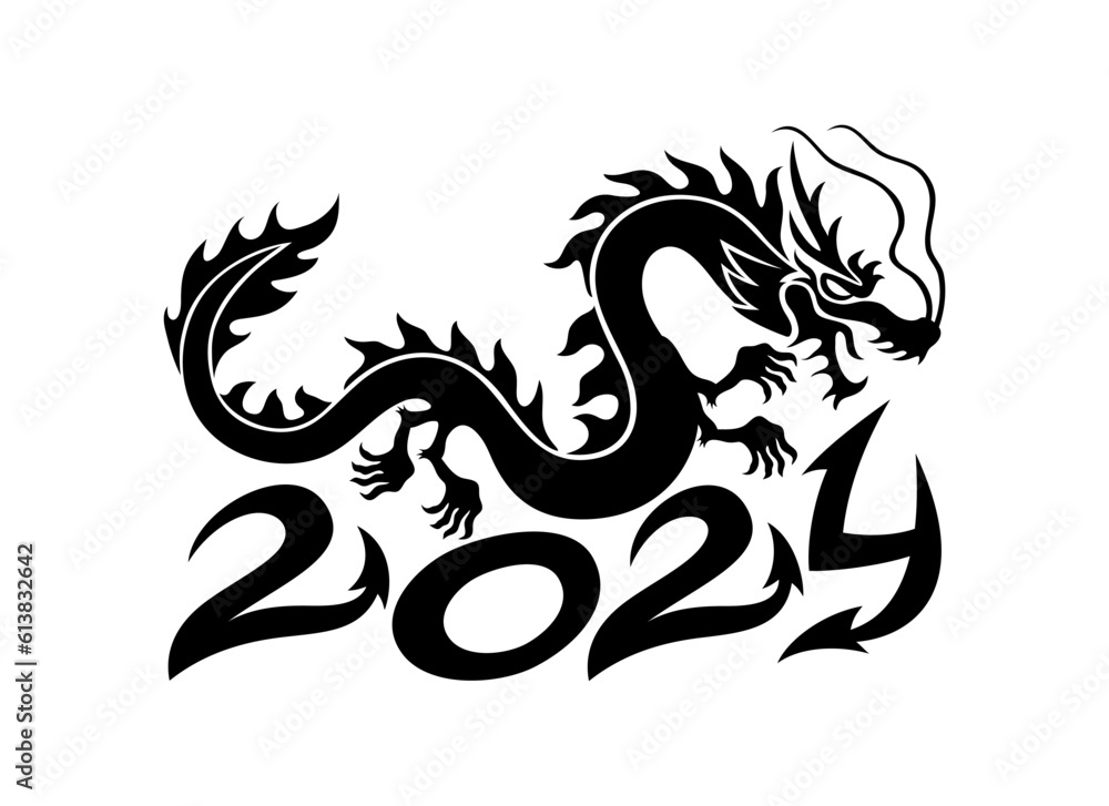 Dragon symbol of the new year 2024 on a white background. Dragon symbol of the new year 2024 on a white background.