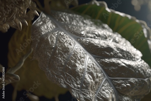 A close-up of a natural object  such as a flower or leaf  with intricate and delicate details  Generative AI