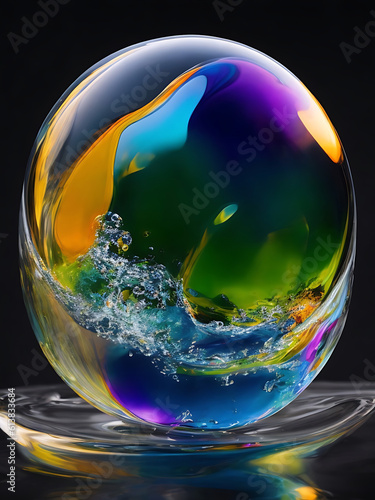 Swoosh of colors. Liquid colors swoosh in a transparent orb. spinning like a tsunami wave. generative AI.