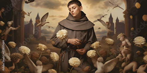 Saint Anthony of Padua religion faith holy illustration. St. Anthony. Patron Saint of Lost Items. With Child Jesus.