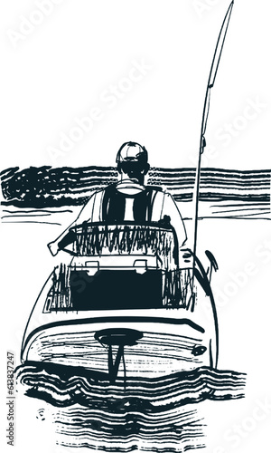 vector illustration the silhouette of a fisherman on the kayak
