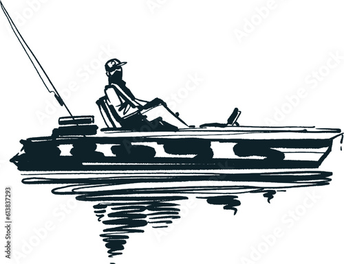 vector illustration the silhouette of a fisherman on the kayak