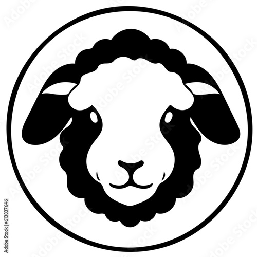 Sheep vector illustration in black and white, logo design of a domestic animal lamb