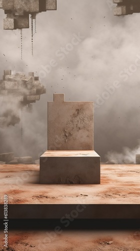 A gamer circular podium stage background with empty space to promote products and services. War Camouflage Effects. Create with generative ai.