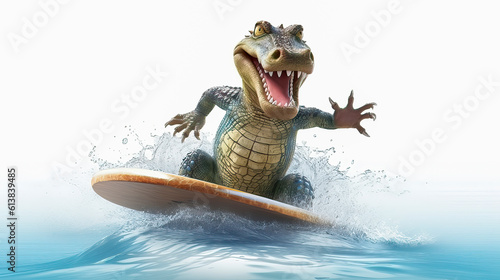 Illustration from  aligator on surf board isolated on white background AI Geberated