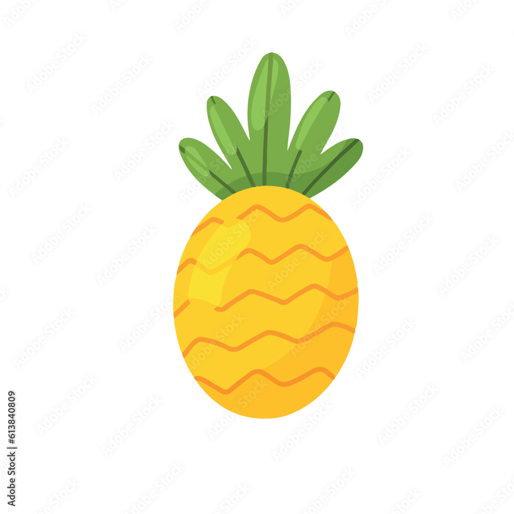 A pineapple. Tropical fruits isolated on white background. Exotic fruits. Flat vector illustration. A pineapple. Tropical fruits isolated on white background. Exotic fruits. Flat vector illustration.